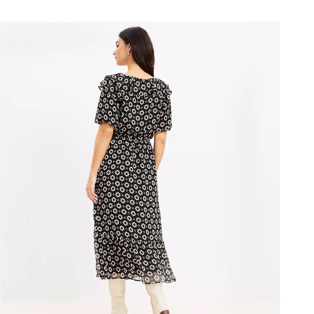 Loft Geo Ruffle Hi-Lo Midi Dress - Picture 2 of 4